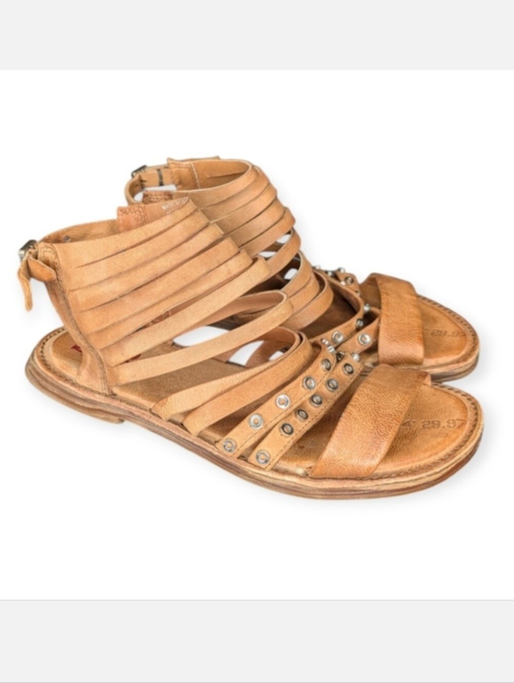 A.S. 98 Strappy Studded Gladiator Leather Sandal Tan Women's Size 36 EUC